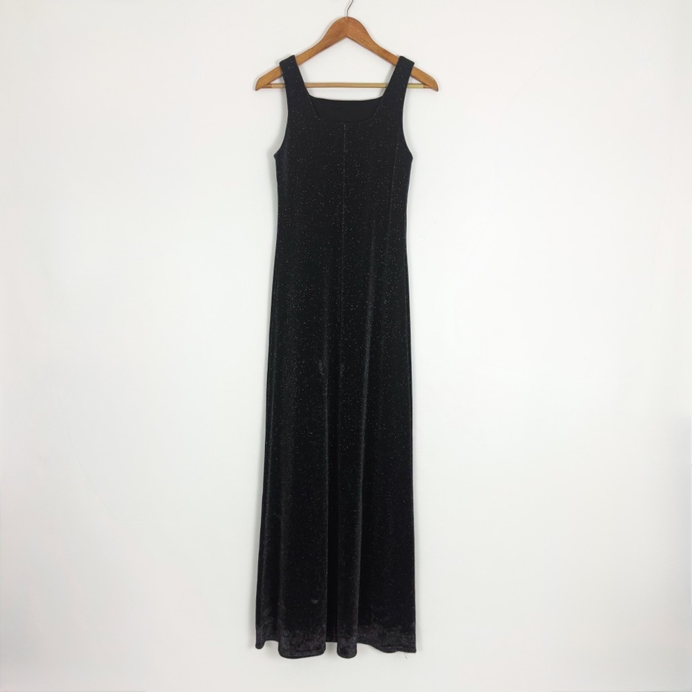 Vintage Shimmer Sleeveless Maxi Dress in Black | Size S - Picture 12 of 13
